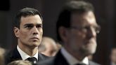 Pedro S&aacute;nchez y Rajoy, durante el funeral de las v&iacute;ctimas del vuelo de Germanwings