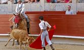 El joven novillero Álvaro Lorenzo durante la tienda de una de las seis becerras de Alcurrucén.