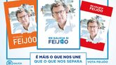 Feijoo estrena hoy, último día de campaña, folletos y carteles, como el de la izquierda, dirigido a votantes de Ciudadanos y el e la derecha, a los del PSOE.