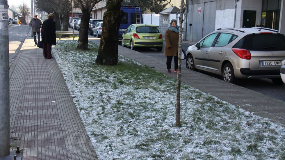 Carámbanos.Helada en los jardines frente a la estación de tren en O Barco de Valdeorras