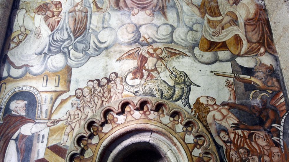 Un detalle de los murales de Santa María de Pesqueiras