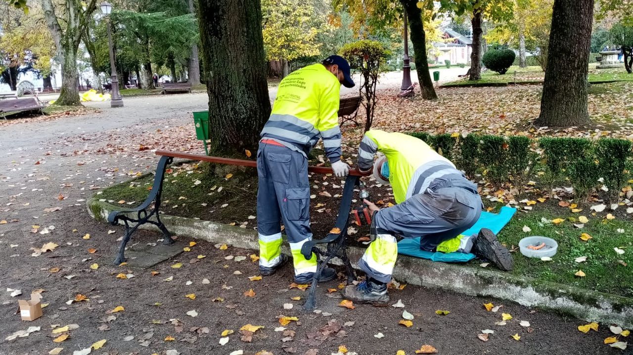 Mejoras del Muramiñae Rehabilita en el Parque Rosalía, con la reforma de un centenar de bancos