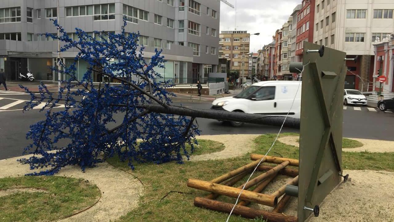 .En A Coruña se cuentan varios árboles caídos como este, delante del colegio Salesianos