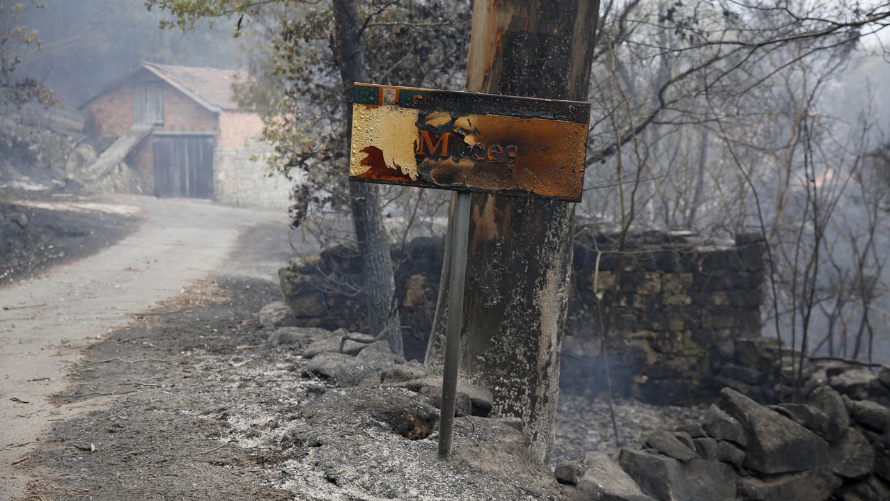 Casas quemadas en Moces (Concello de Melón) a causa del incendio forestal.
