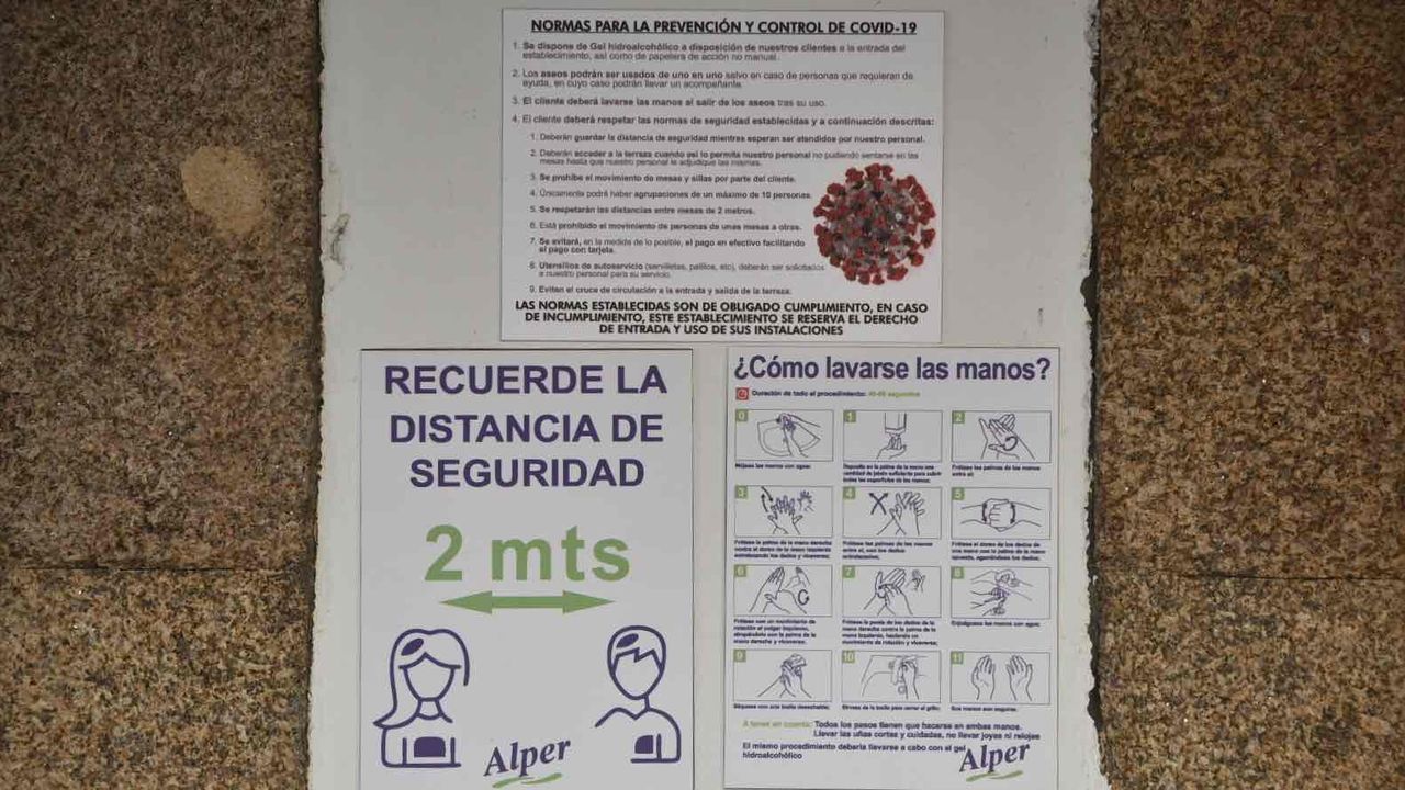 Carteles recordando las medidas de sanidad