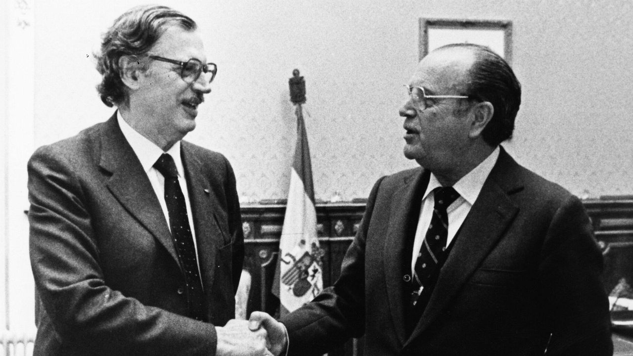 Trías Fargas, conseller de Economía de la Generalitat de Cataluña, y Fernandez Albor, presidente de la Xunta de Galicia