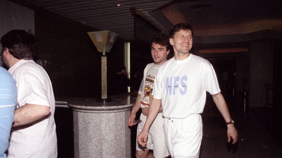 Fran y Marcos Vales bromean en el hotel Intercontinental.