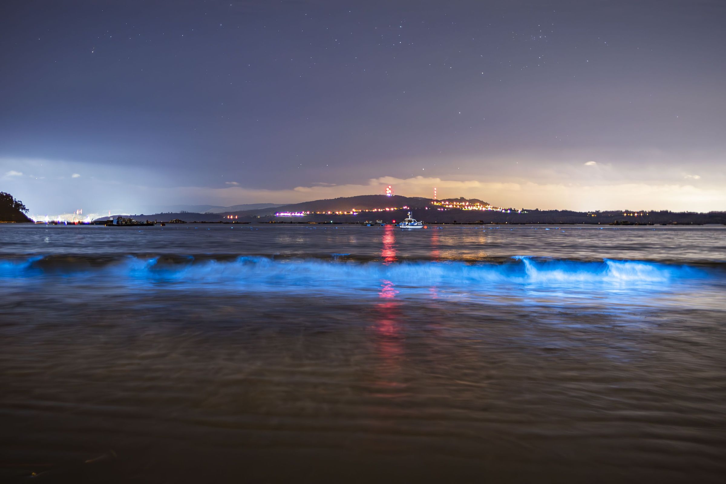 O fenmeno da bioluminiscencia, coecido como Mar de Ardora, chegou tamn as praias de Sada. 07/06/2024