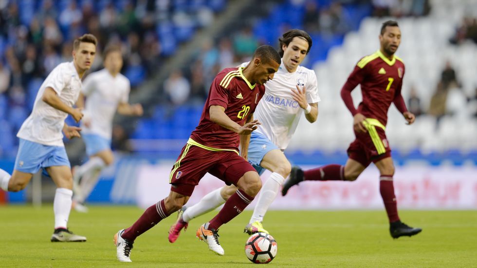 Foto de formación del Galicia-Venezuela del 2016 en el que coincidieron Denis, Sergio, Aspas y Hugo Mallo