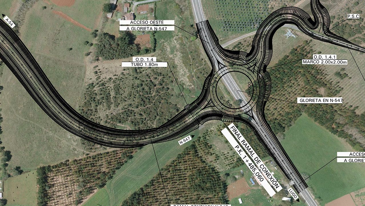 Glorieta que se construirá en la N-547 cerca de O Coto para enlazar con la A-54 en Remonde