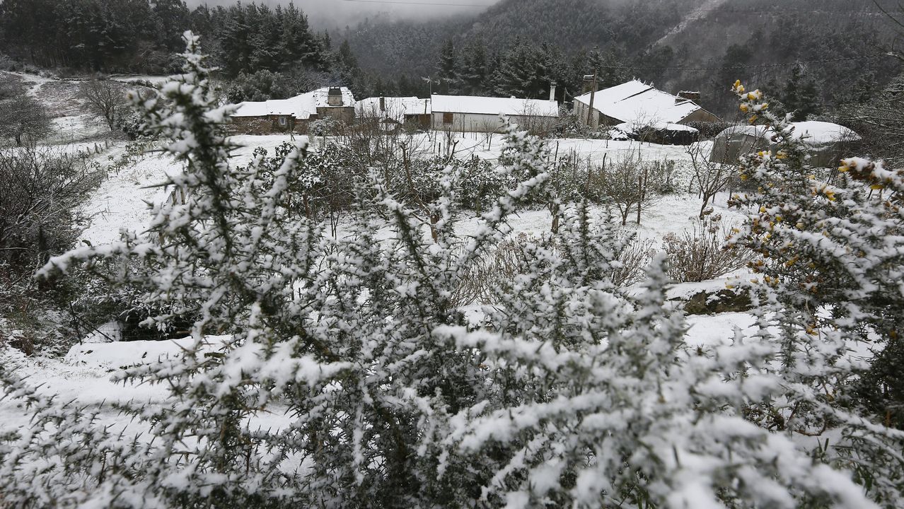Nieve en la carretera de Viveiro-Cabreiros, a la altura de Ourol