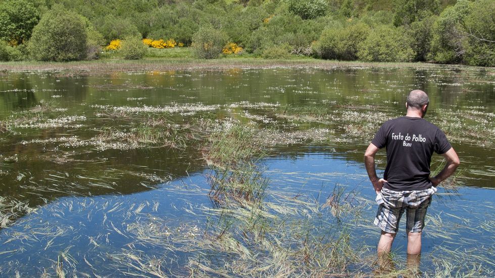 Una visita de miembros del club Senderismo Morrazo a la laguna de Lucenza en mayo del 2013