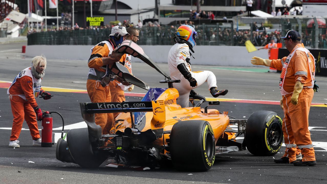 El coche de Alonso, tras el accidente