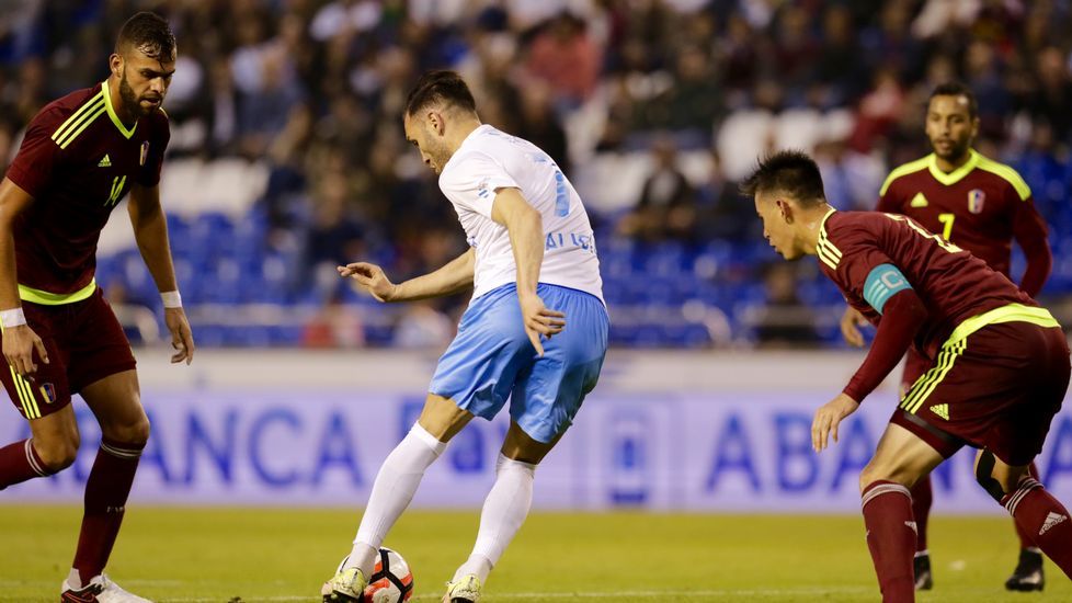 Foto de formación del Galicia-Venezuela del 2016 en el que coincidieron Denis, Sergio, Aspas y Hugo Mallo