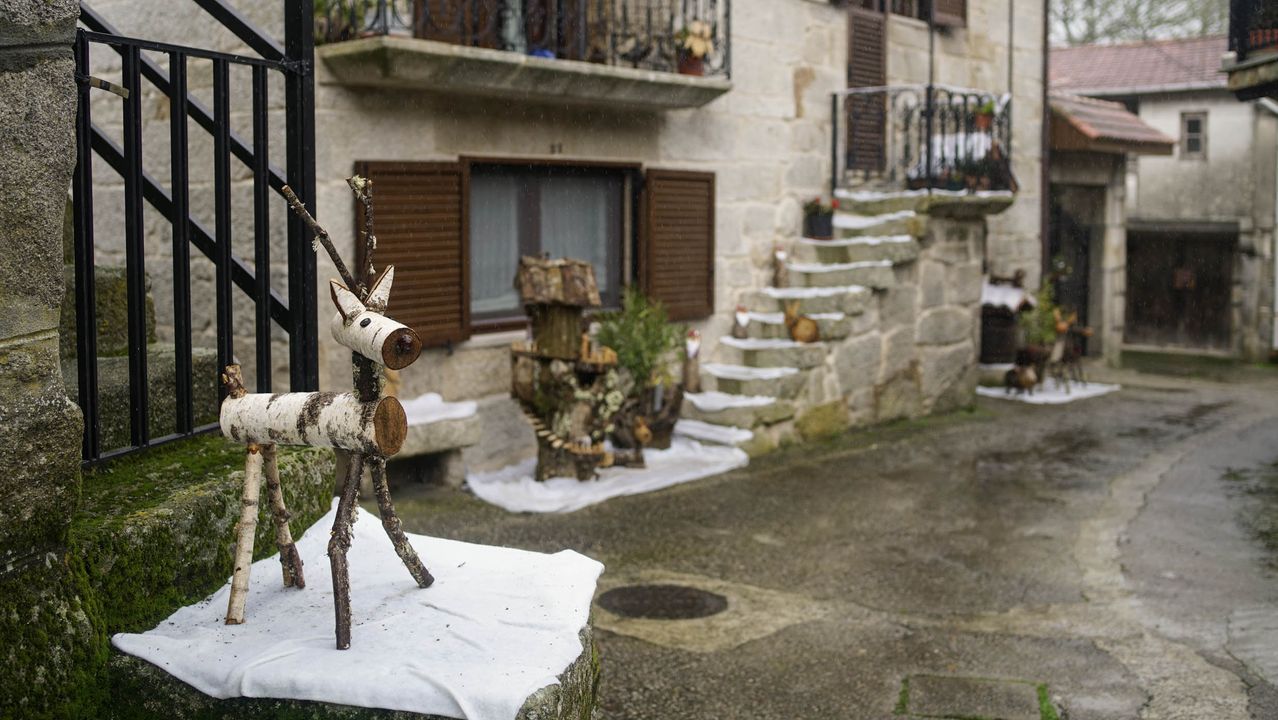 adornos reivindicativos.En Neboeiro decoraron el pueblo con motivos naturales y reivindican una mejor conexión a Internet