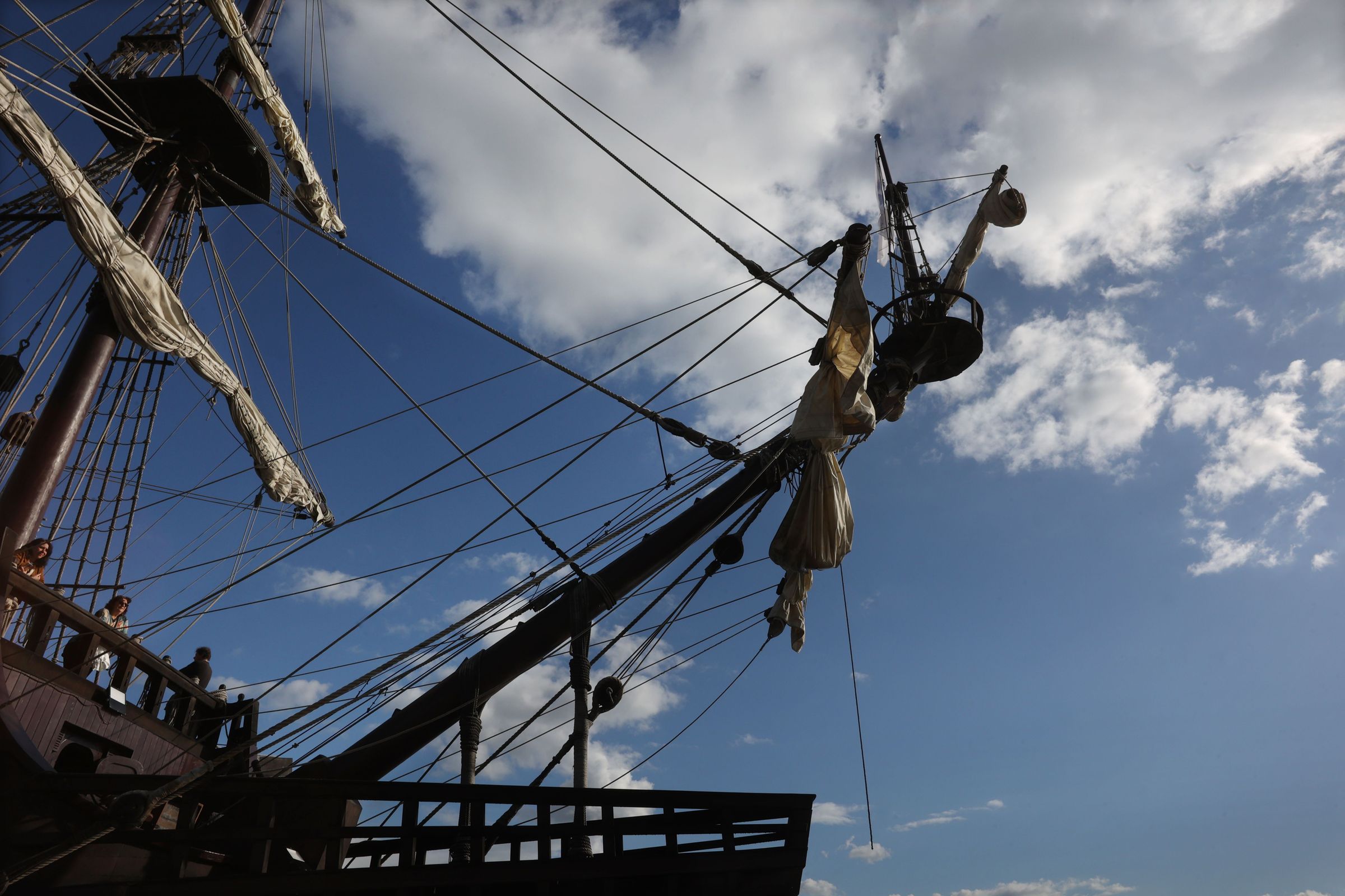 O galen Andaluca, rplica de un galen do sculo XVII, atracado no porto de Vilagarca. 28/04/2024