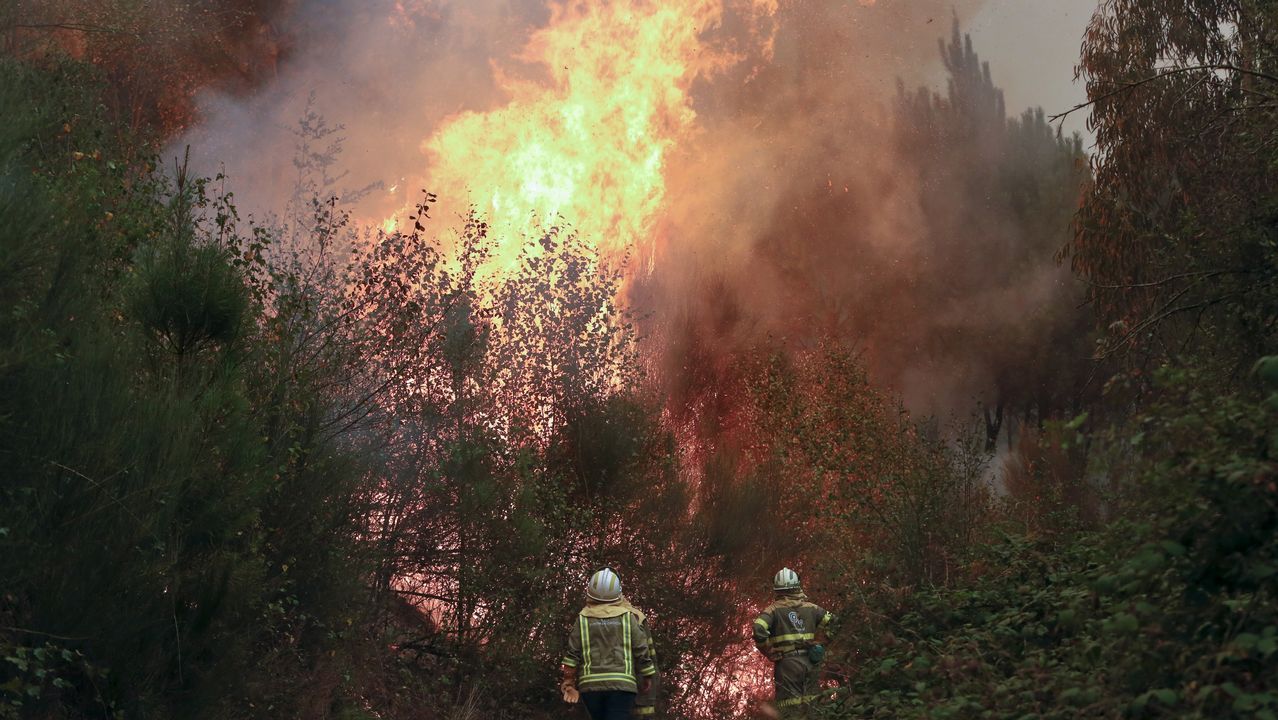 En San Fiz, Bóveda, los bomberos hicieron contrafuegos para evitar la propagacion de las llamas