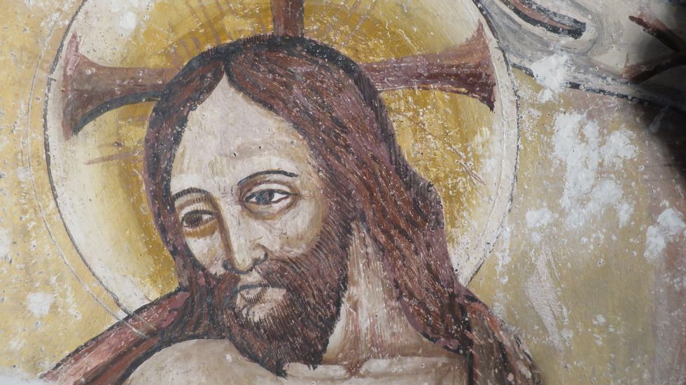 Un detalle de los murales de Nogueira de Miño, en Chantada, obra del anónimo Maestro de Nogueira
