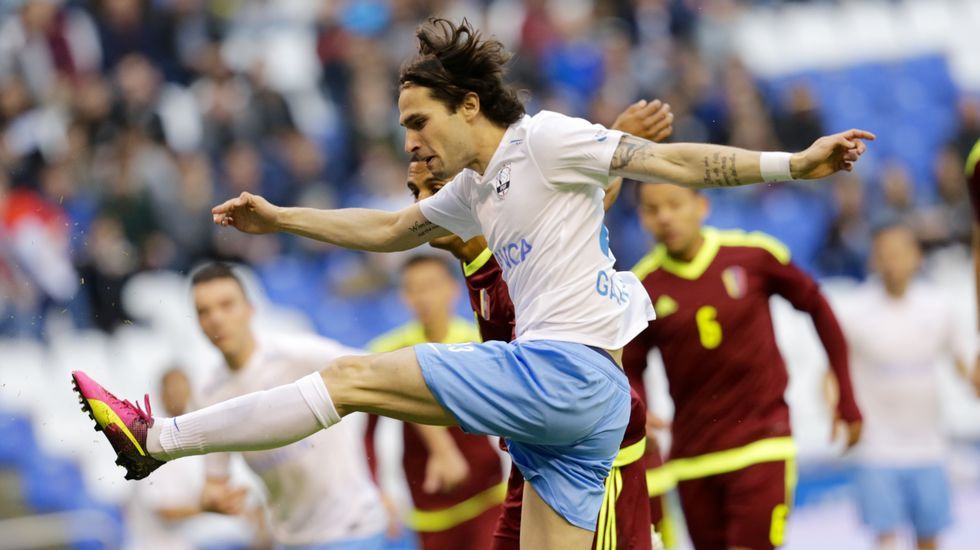Foto de formación del Galicia-Venezuela del 2016 en el que coincidieron Denis, Sergio, Aspas y Hugo Mallo