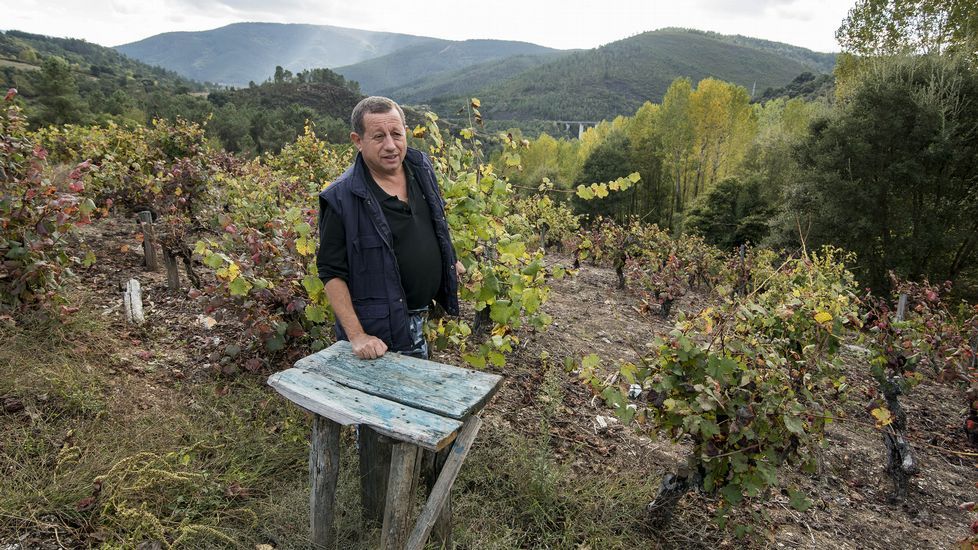 .Un viejo pousadoiro para los cestos de uvas en las viñas de Arribada