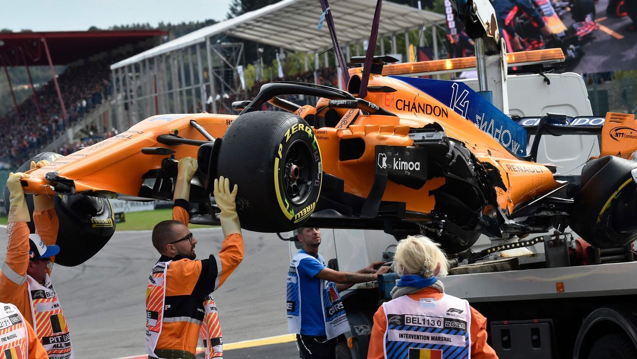 El coche de Alonso, tras el accidente