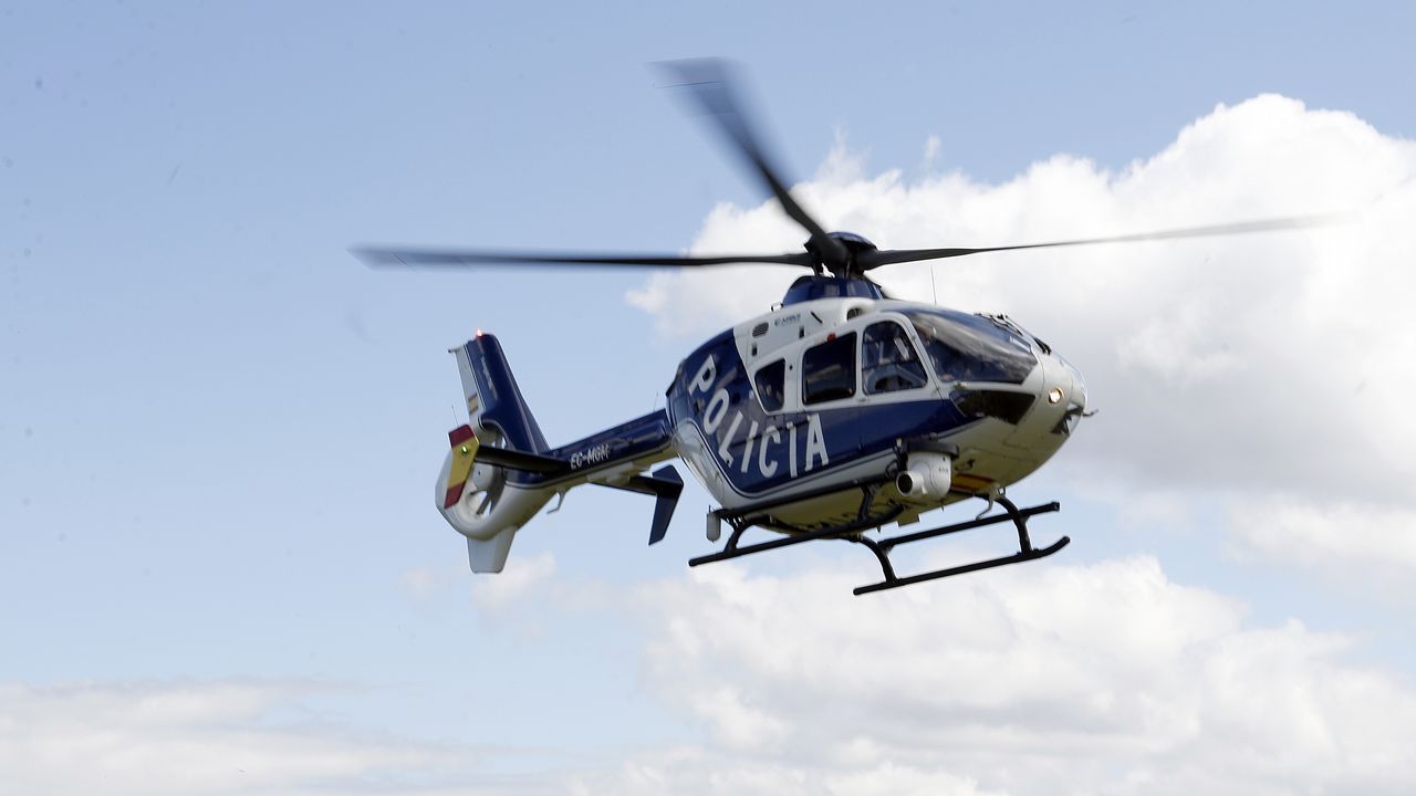 Exhibicion de la Policía Nacional para los escolares de Ribeira con helicoptero, caballería, perros de rastreo