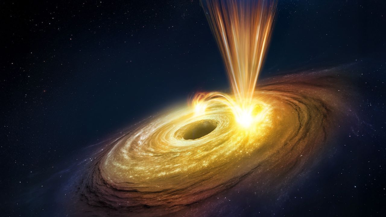 Impresi�n art�stica del agujero negro ventoso y en llamaradas de NGC 3783