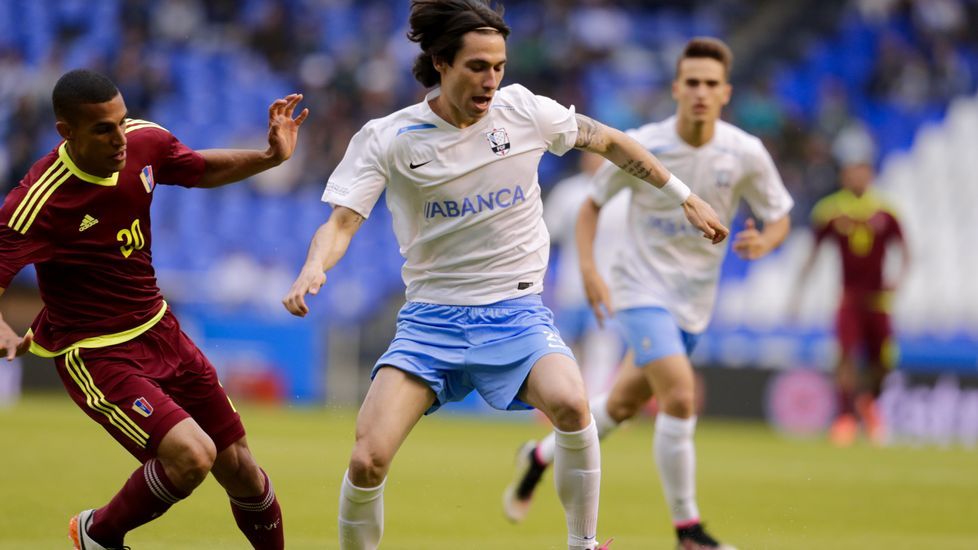 Foto de formación del Galicia-Venezuela del 2016 en el que coincidieron Denis, Sergio, Aspas y Hugo Mallo