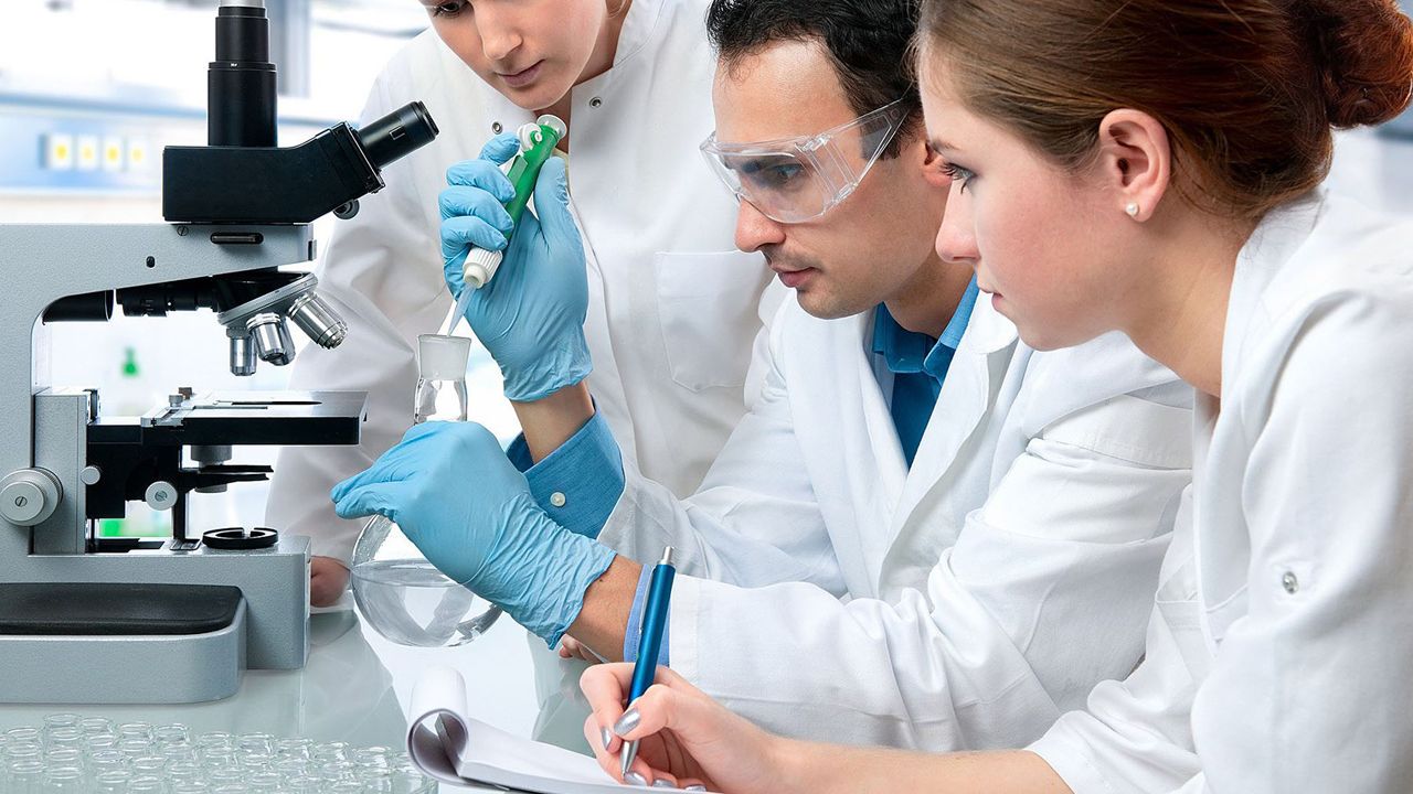 Laboratorio investigacion farmacos ensayos cl�nicos.Investigadores realizando pruebas en un laboratorio