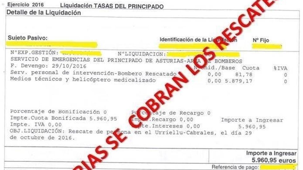 Aviso de la liquidación de la tasa remitido por el SEPA a un escalador