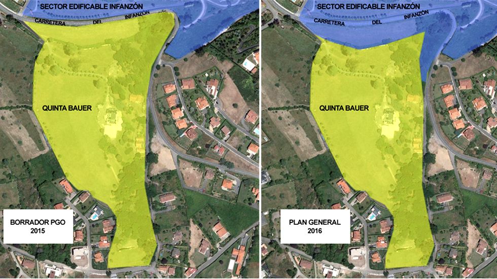 Los límites de las parcelas de la Quinta Bauer y el Infanzón, antes y después de la recalificación