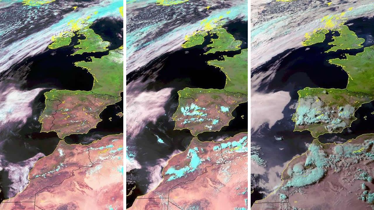 Imagen de la tormenta a las 12, a las 15 y a las 18 horas