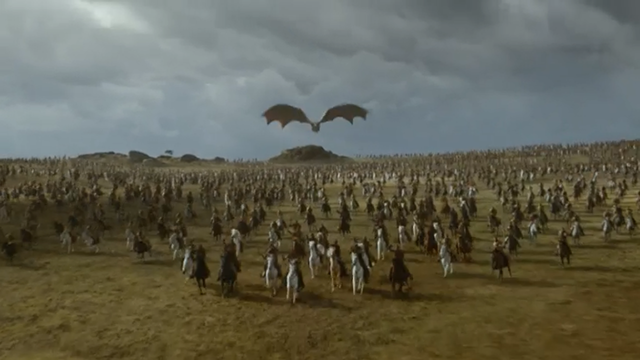 Los Dothraki y Drogon en el episodio 7x04 de Juego de Tronos