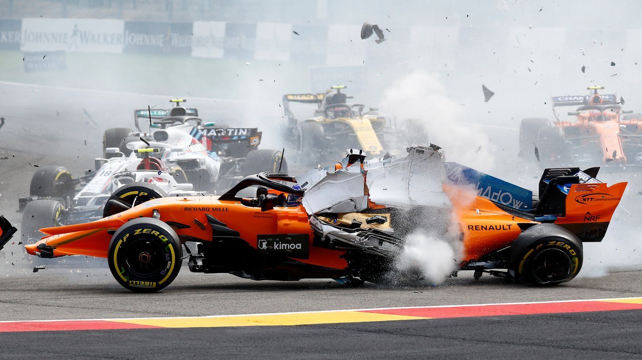 El coche de Alonso, tras el accidente